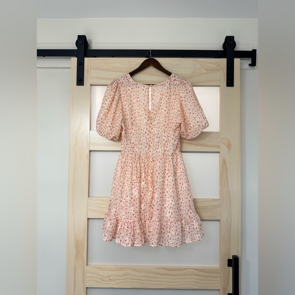 All in Favor Floral Puff Sleeve Mini Dress Cream Pink | Medium - Picture 5 of 10